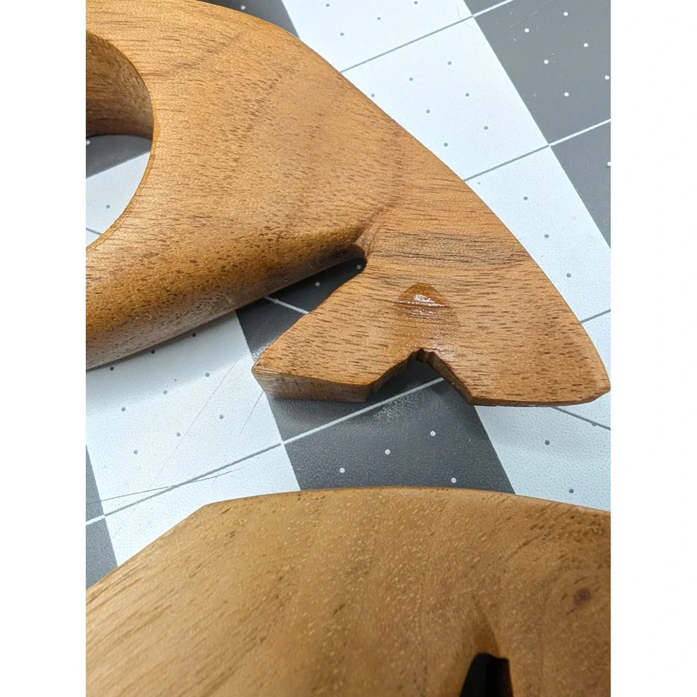Hand Carved Wood Whale Napkin Rings Set of 8 Coastal Nautical Decor Brown